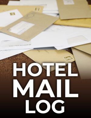 Hotel Mail Log book cover featuring record retention compliant tracking system for guest incoming and outgoing mail management