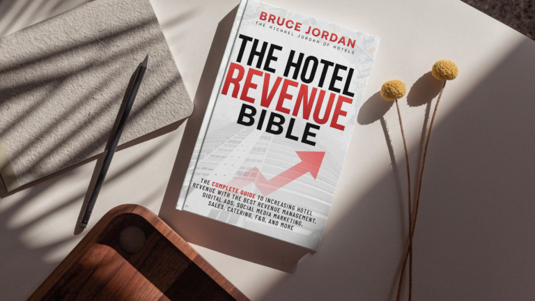 Essential Guides for Hotel Business Brilliance book cover with hotel icons and strategy elements